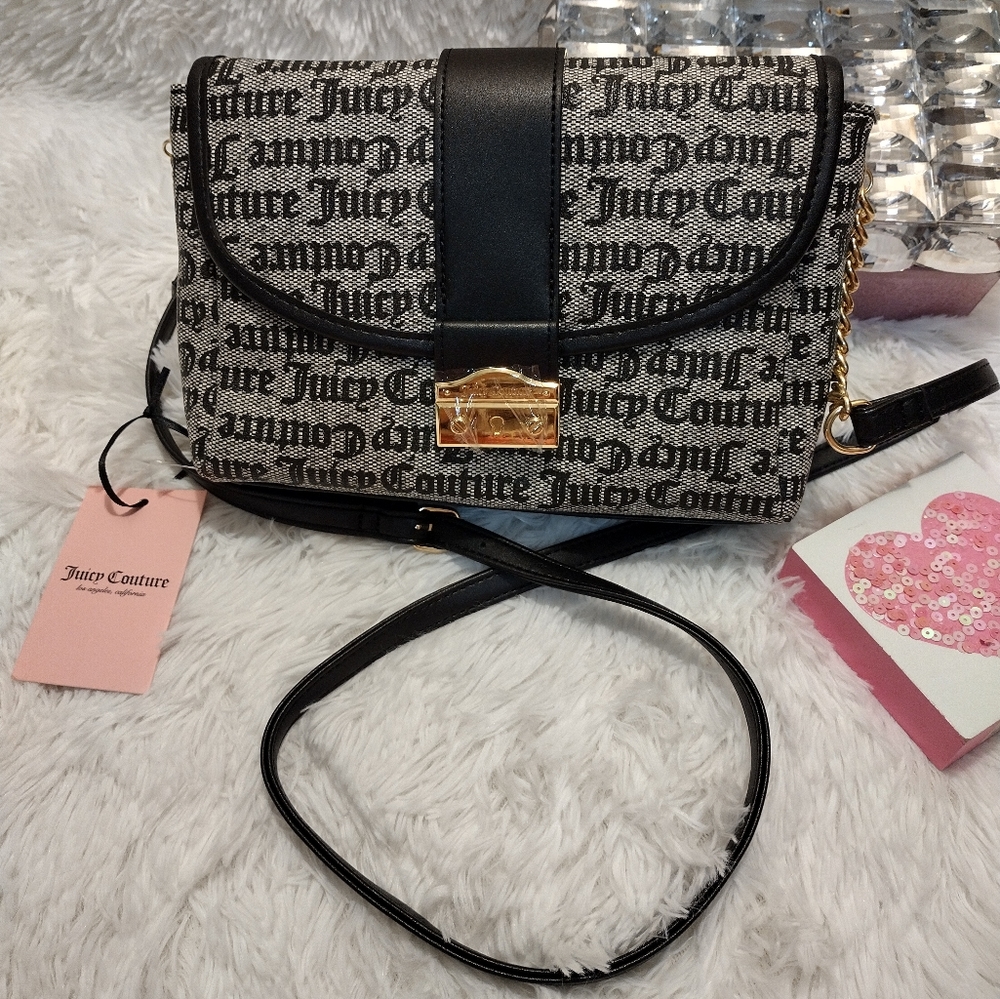 Juicy Couture 👑💎✨ Pop That Lock Flap Cross body Black/Beige NWT ✨